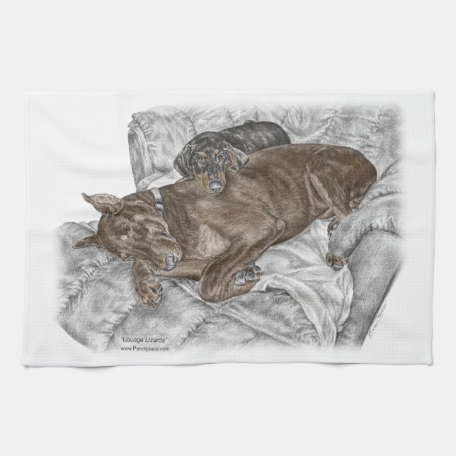 Doberman Dog und Puppy Geschirrtuch (Horizontal)