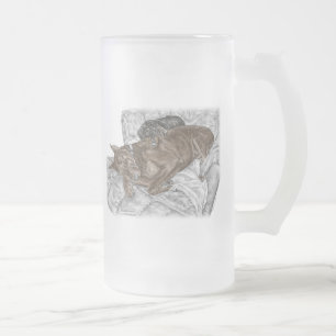 Doberman Dog und Puppy Mattglas Bierglas