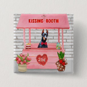Doberman Dog Valentine's Day Kissing Booth Button