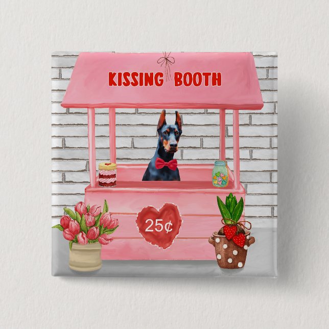 Doberman Dog Valentine's Day Kissing Booth Button (Vorderseite)