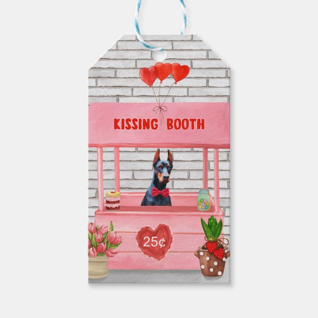 Doberman Dog Valentine's Day Kissing Booth Geschenkanhänger (Vorderseite)