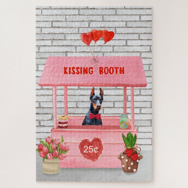 Doberman Dog Valentine's Day Kissing Booth Puzzle (Vertikal)