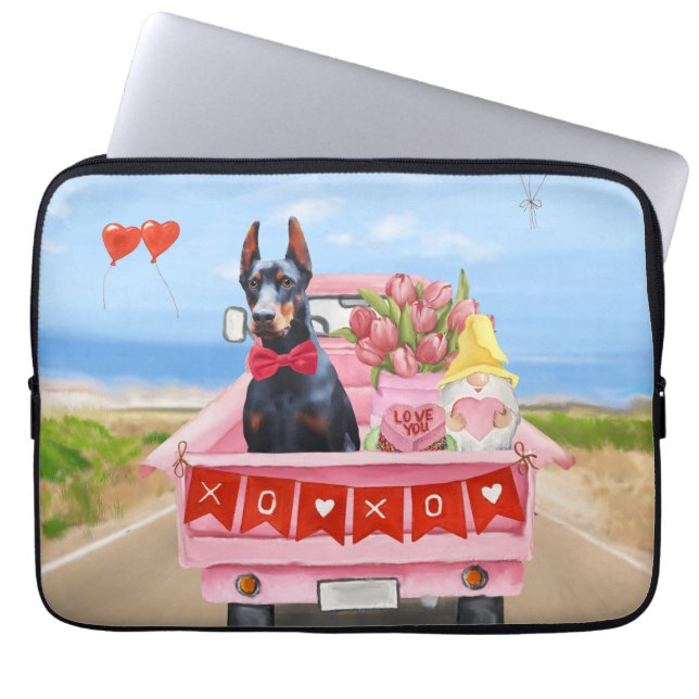 Doberman Dog Valentine's Day Lkw Herz Laptopschutzhülle (Vorderseite)