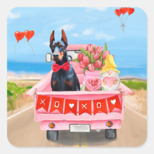 Doberman Dog Valentine's Day Lkw Herz Quadratischer Aufkleber