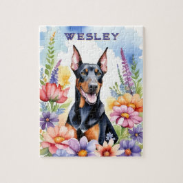 Doberman Dog Vibrant Watercolor Pet Puzzle