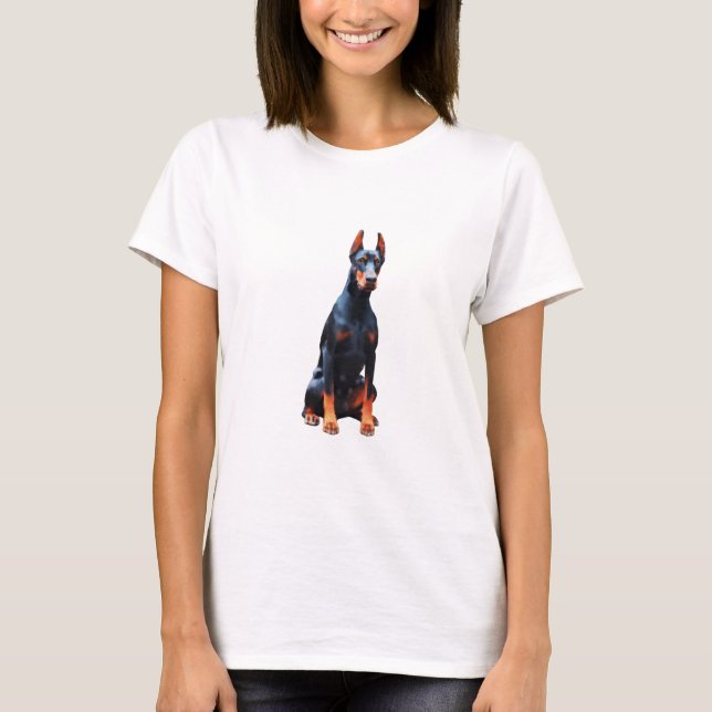 Doberman Dog Watercolor Art Malerei T-Shirt (Vorderseite)