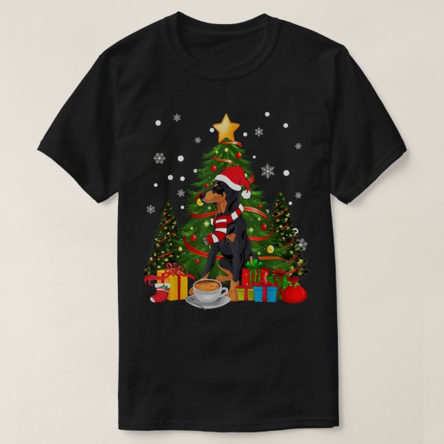 Doberman Dog Weihnachtsmannmütze Weihnachtskaffee  T-Shirt (Design vorne)
