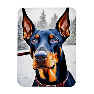 Doberman Dog Winter Impressionist und Hyperrealism Magnet