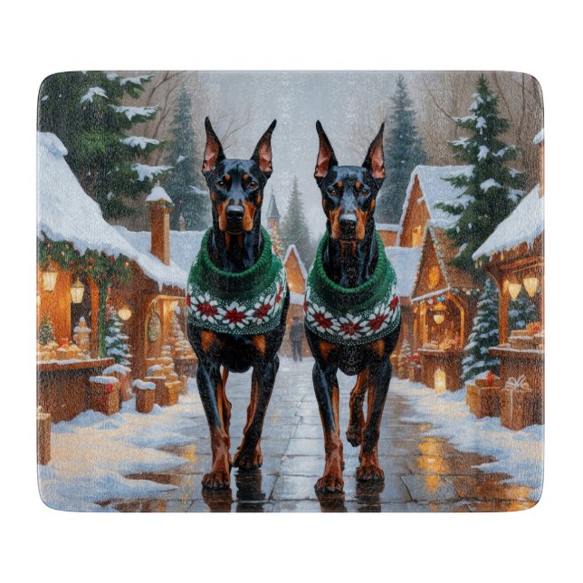 Doberman Dogs Christmas Snow Holiday  Schneidebrett (Vorderseite)