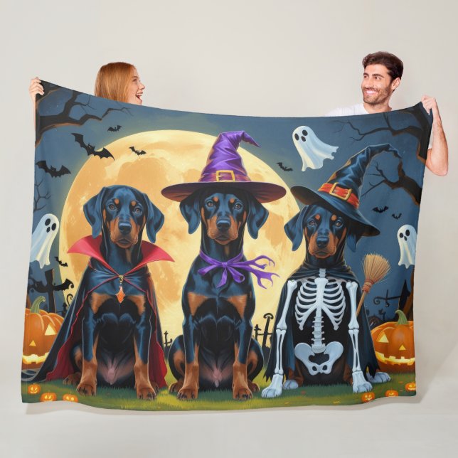 Doberman Dogs Pumpkin Halloween Funny Fleecedecke (Beispiel)