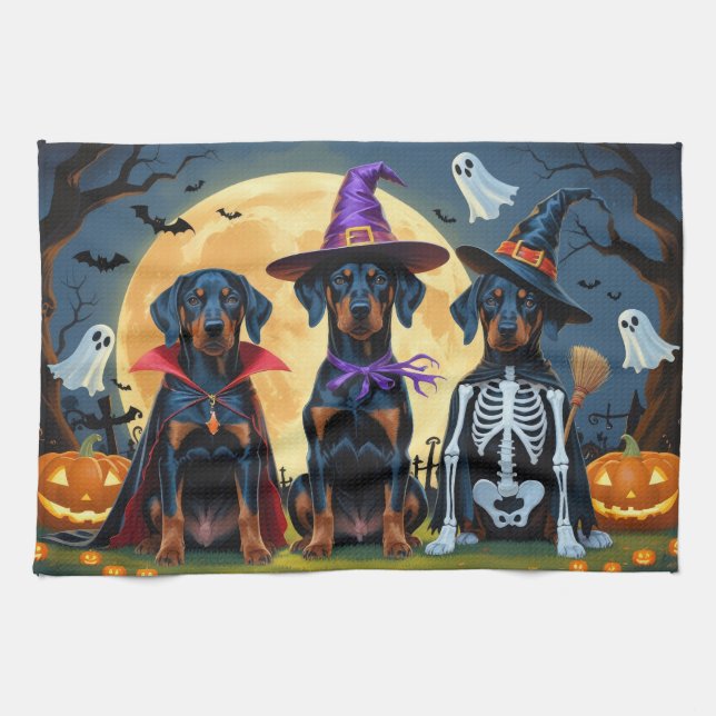Doberman Dogs Pumpkin Halloween Funny Geschirrtuch (Horizontal)