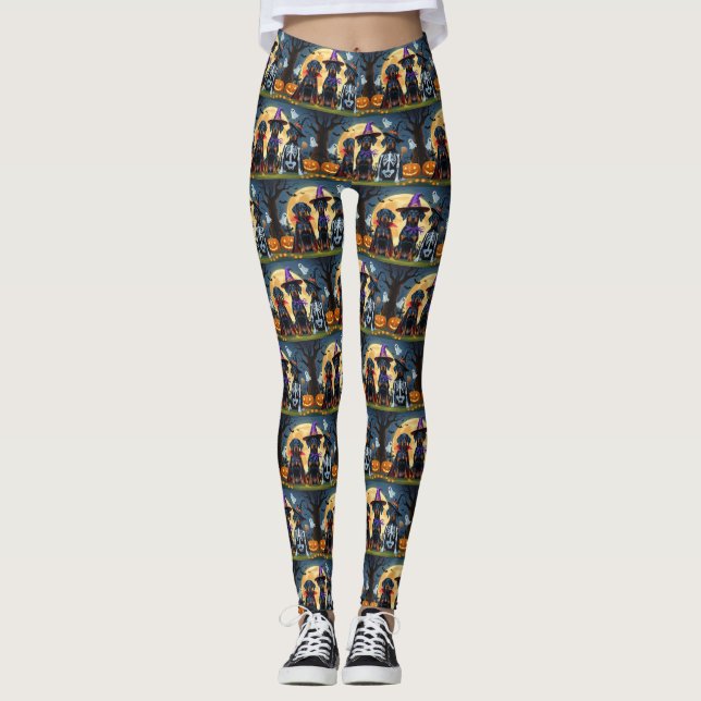 Doberman Dogs Pumpkin Halloween Funny Leggings (Vorderseite)