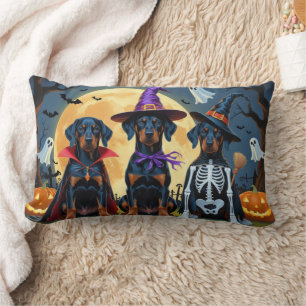 Doberman Dogs Pumpkin Halloween Funny Lendenkissen