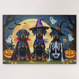 Doberman Dogs Pumpkin Halloween Funny Puzzle