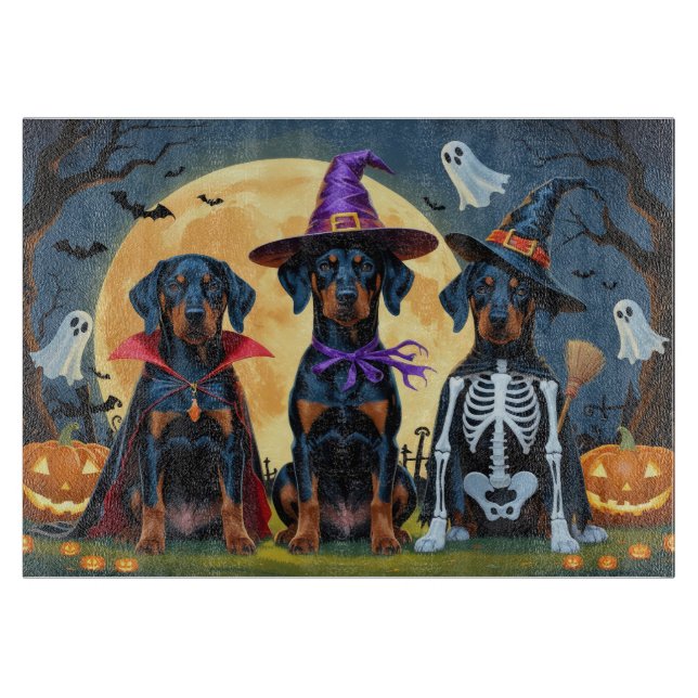 Doberman Dogs Pumpkin Halloween Funny Schneidebrett (Vorderseite)