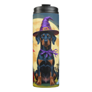 Doberman Dogs Pumpkin Halloween Funny Thermosbecher