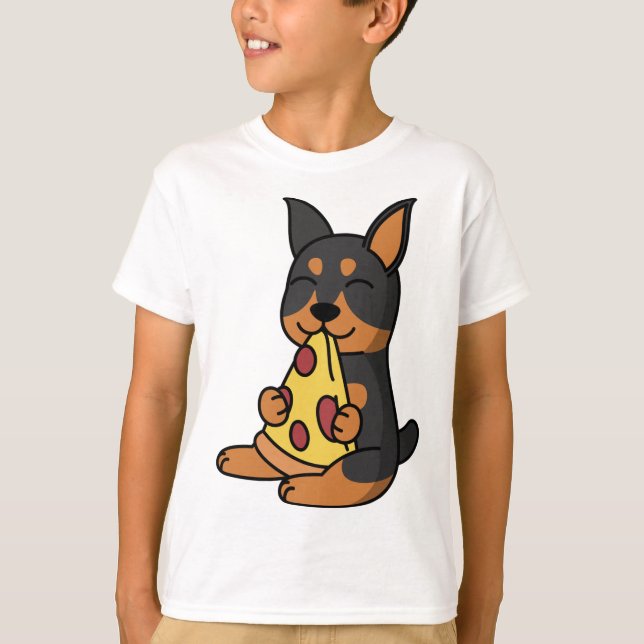 Doberman Eating Pizza Dog T-Shirt (Vorderseite)
