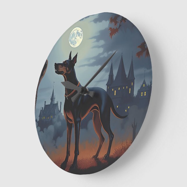 Doberman Halloween Beängstigend Große Wanduhr (Winkel)