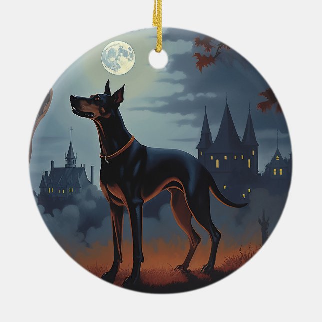 Doberman Halloween Beängstigend Keramik Ornament (Hinten)