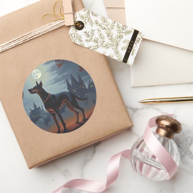 Doberman Halloween Beängstigend Runder Aufkleber (Schenken)