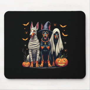 Doberman Halloween Kostume Mummy Witch Ghost Mousepad