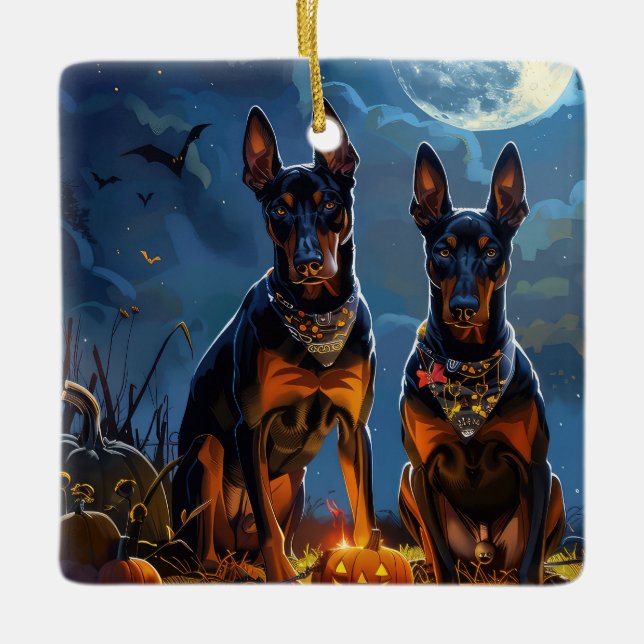 Doberman Halloween Spooky Keramikornament (Vorderseite)