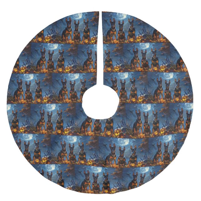 Doberman Halloween Spooky Polyester Weihnachtsbaumdecke (Vorderseite)