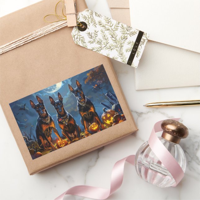 Doberman Halloween Spooky Rechteckiger Aufkleber (Schenken)