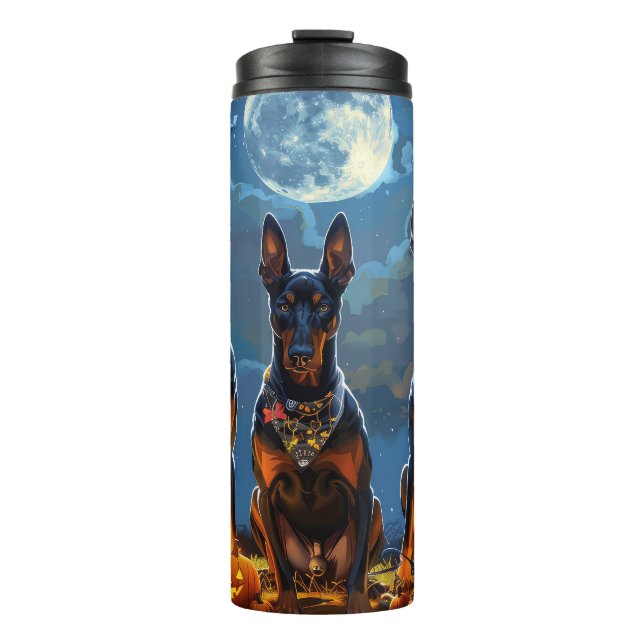Doberman Halloween Spooky Thermosbecher (Vorderseite)