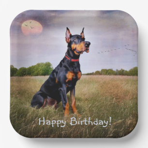 Doberman Happy Birthday Pappteller