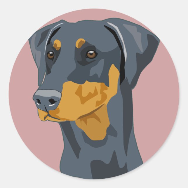 Doberman Head, blau, nicht beschnitten Runder Aufkleber (Vorderseite)