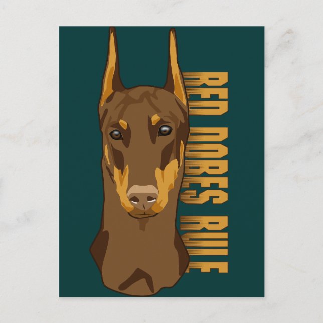 Doberman Head, Red Dobes Rule Postkarte (Vorderseite)