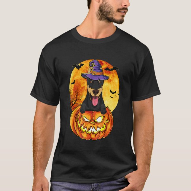 Doberman Hexch Pumpkin Halloween Dog T-Shirt (Vorderseite)
