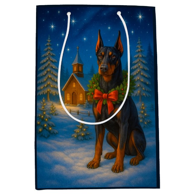 Doberman Holiday  Mittlere Geschenktüte (Vorderseite)