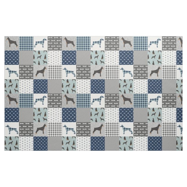 Doberman Hund blauer Patchwork Büffel kariert Stoff (Yard (91,4 cm))