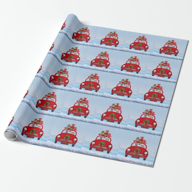 Doberman Hund in Auto mit dem Weihnachtsmann Geschenkpapier (Ungerollt)