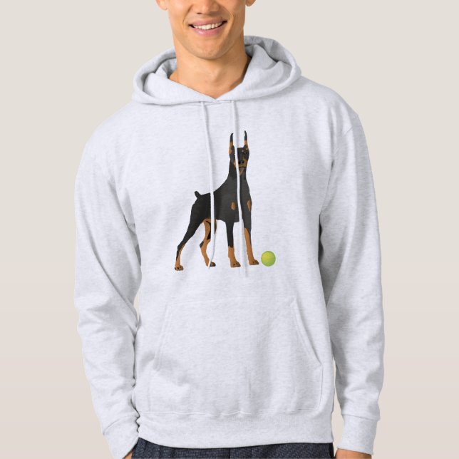 Doberman Hund mit grünem Ball Hoodie (Vorderseite)