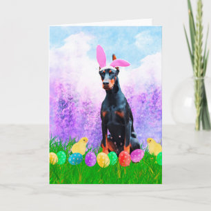Doberman Hund mit Ostereiern Bunny Chicks Feiertagskarte