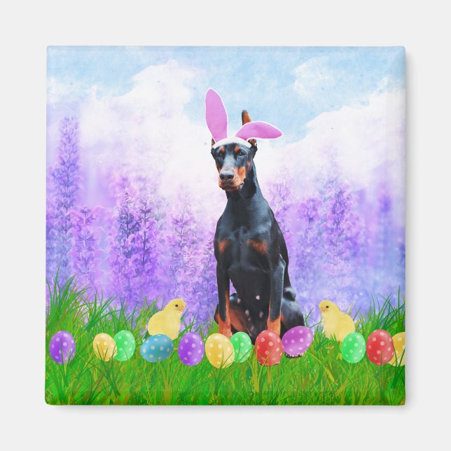 Doberman Hund mit Ostereiern Bunny Chicks Magnet (Vorne)