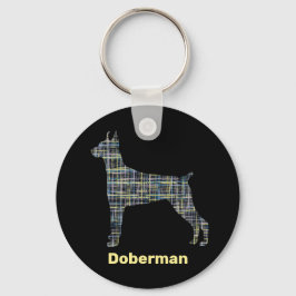 Doberman Hund Silhouette Gelb- und Schwarz-Gitter- Schlüsselanhänger