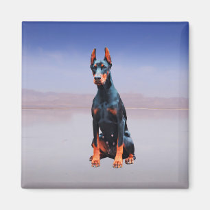 Doberman Hund sitzt am Strand Magnet