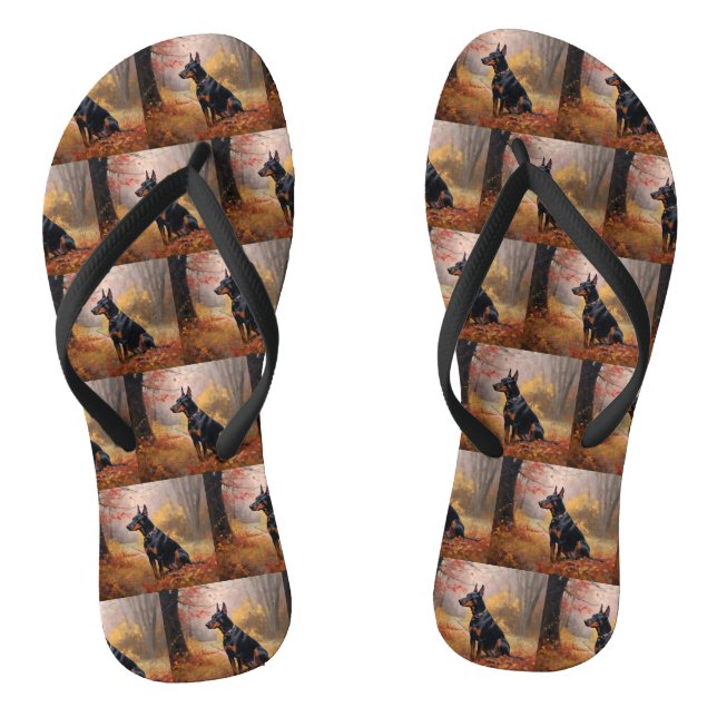 Doberman im Herbst Leaves Fall Inspiriert Flip Flops (Fußbett)