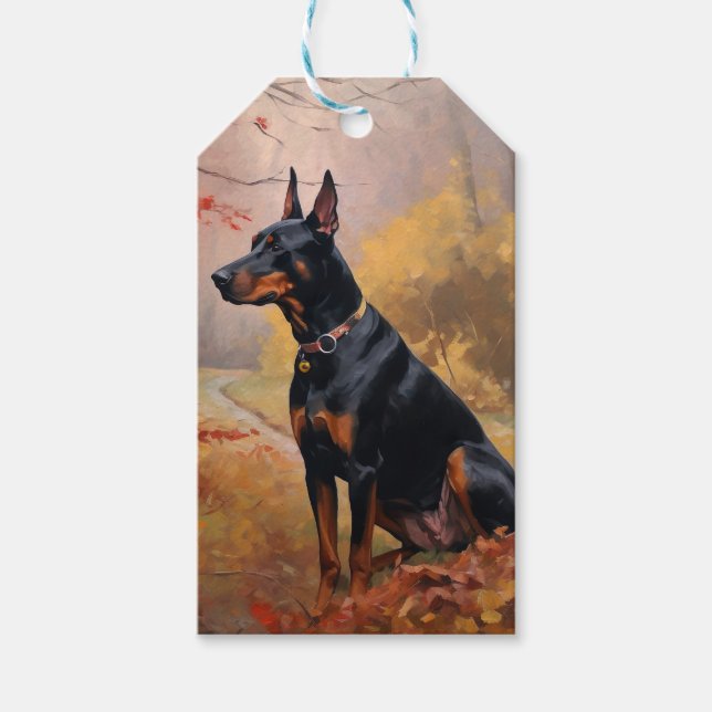 Doberman im Herbst Leaves Fall Inspiriert Geschenkanhänger (Vorderseite)