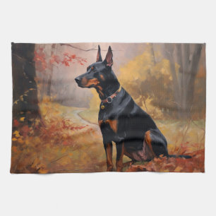 Doberman im Herbst Leaves Fall Inspiriert Geschirrtuch