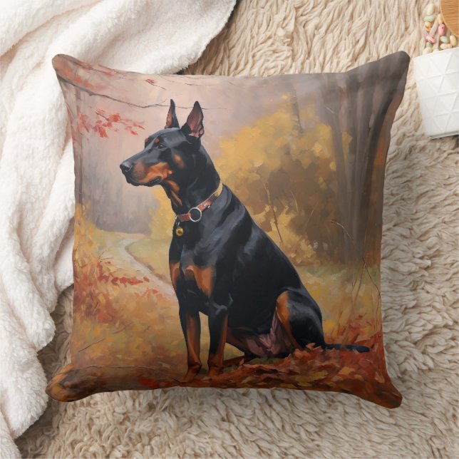 Doberman im Herbst Leaves Fall Inspiriert Kissen (Decke)