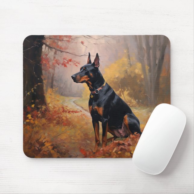Doberman im Herbst Leaves Fall Inspiriert Mousepad (Mit Mouse)