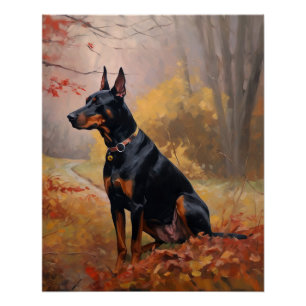 Doberman im Herbst Leaves Fall Inspiriert Poster