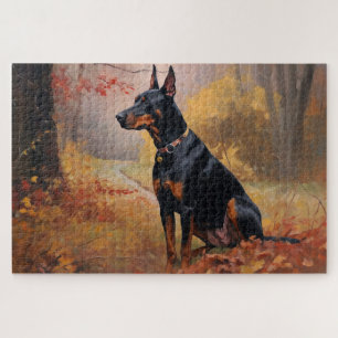 Doberman im Herbst Leaves Fall Inspiriert Puzzle