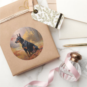 Doberman im Herbst Leaves Fall Inspiriert Runder Aufkleber
