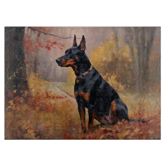 Doberman im Herbst Leaves Fall Inspiriert Schneidebrett (Vorderseite)